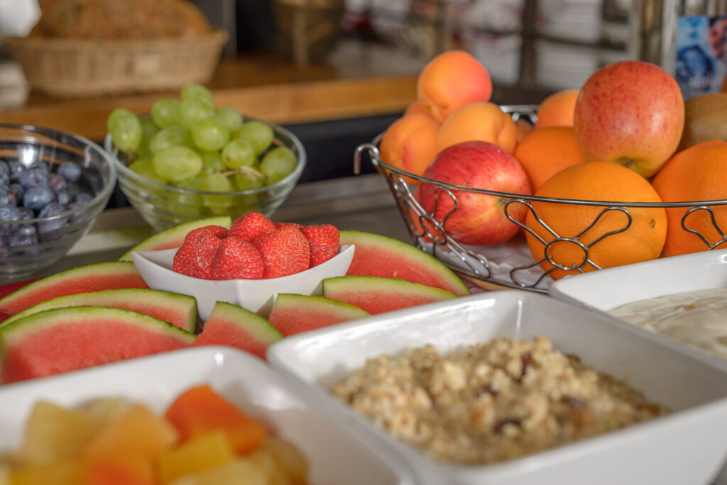 Fruit and muesli buffet in the hotel
